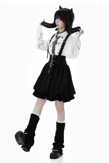 Dark Knight College vest + shirt + suspender skirt + pants + tie