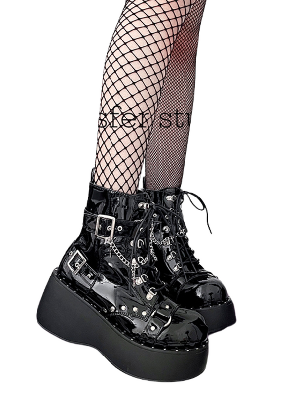 Punk Cross Round Toe Platform Boots