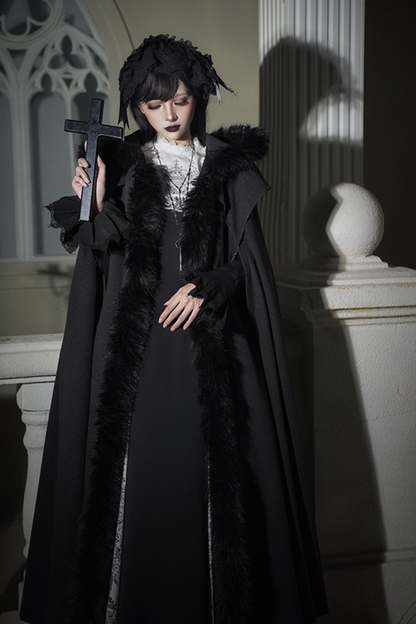 ダークゴシックフリースフードマント