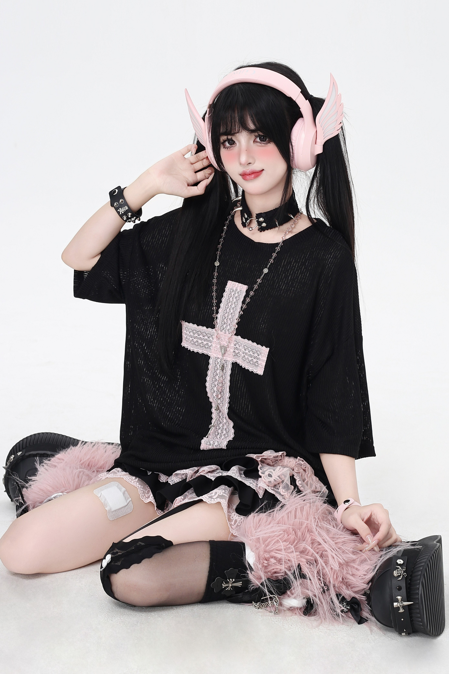 サブカルチャークロスパッチルーズトップス