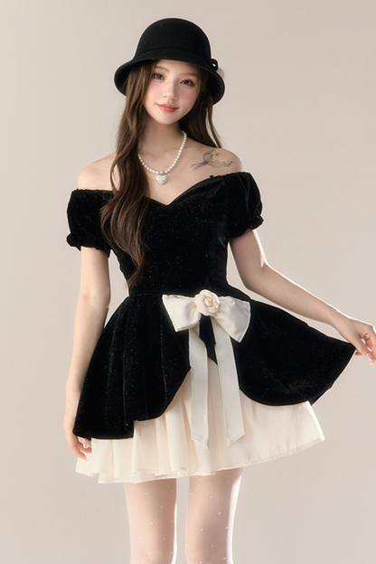 ベルベットシックガーリーフレンチバンケットドレス