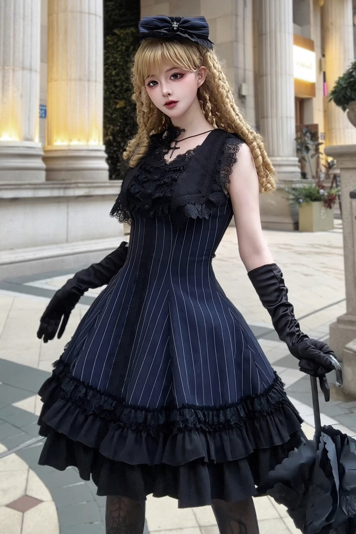 ダークテーラースリムゴシックロリータドレス+アウター