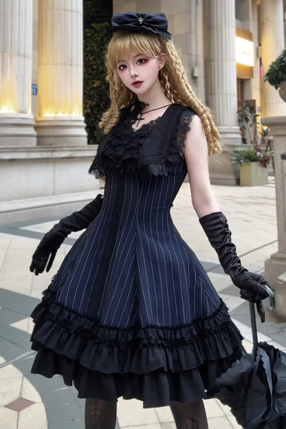 ダークテーラースリムゴシックロリータドレス+アウター