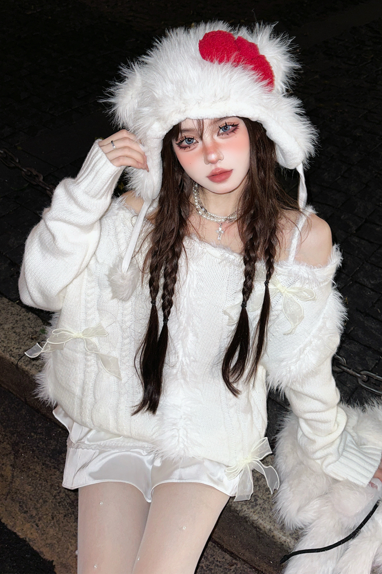 スノーベルベットオフショルダーニット