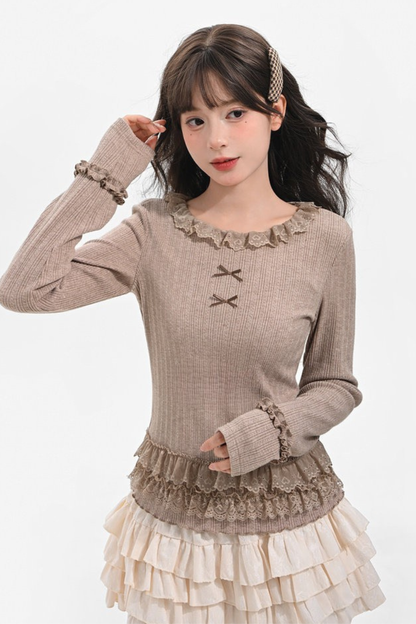 リボンフリルトリムトップス