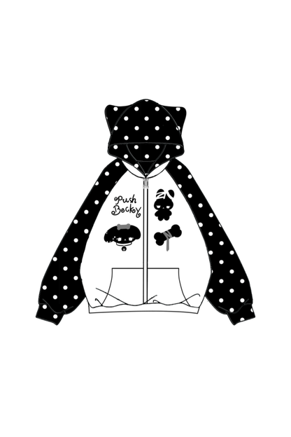 キャットイヤーフードドットデザインニットパーカー