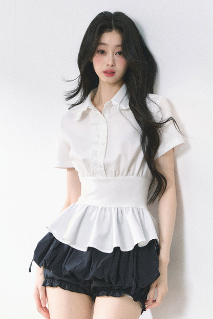 ピュアホワイトフレンチペプラムシャツ