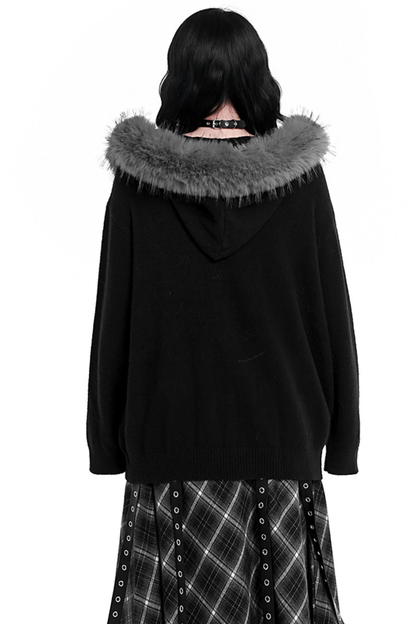 ファーフードルーズポイントクロスジップパーカー