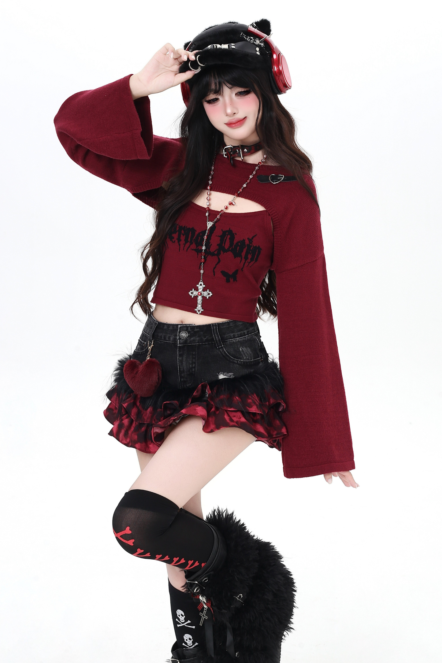 ダークショートトップス+インナーキャミソール