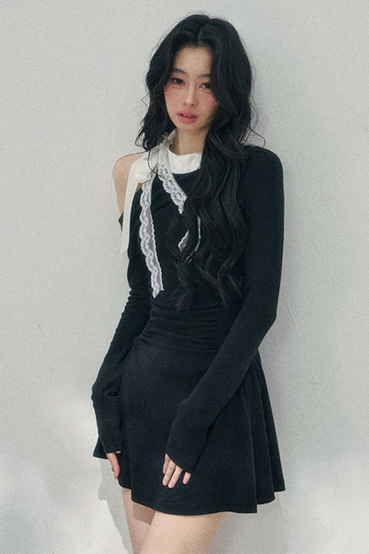 フレンチレースオフショルダードレス