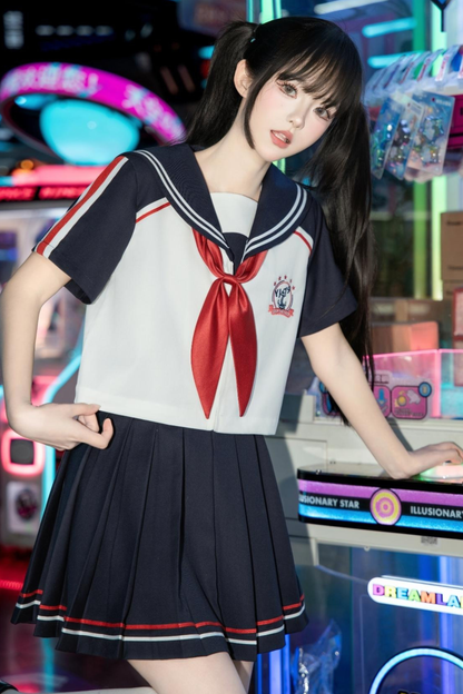 Subculture Sailor Top + Pleated Skirt + Hooded Jacket