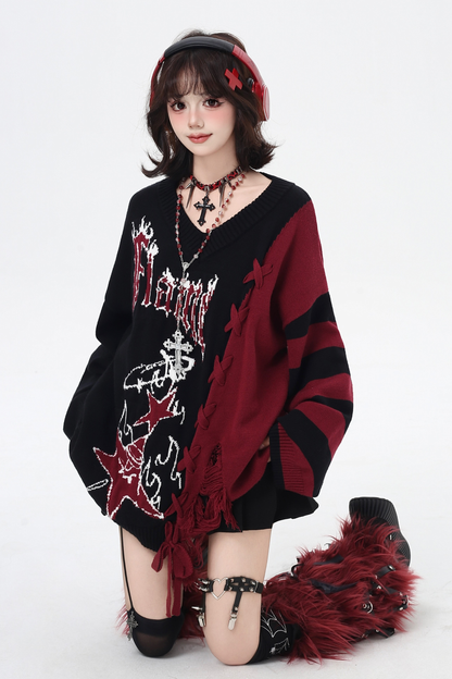 ダークストラップデザインルーズセーター