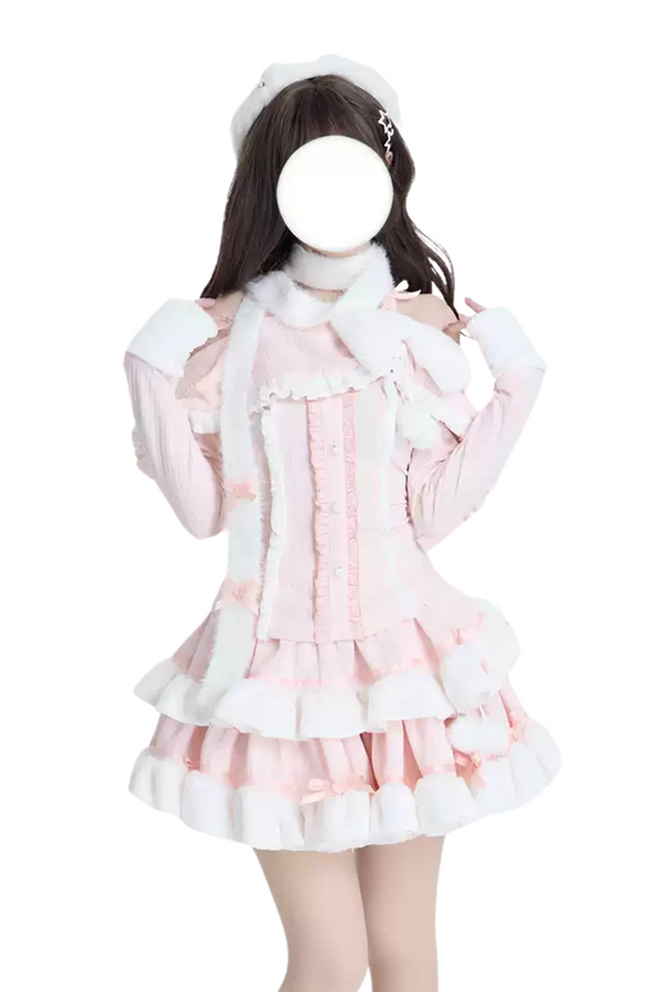 [Reservations] Pure Style Girly Fur Knit Two-piece Suit