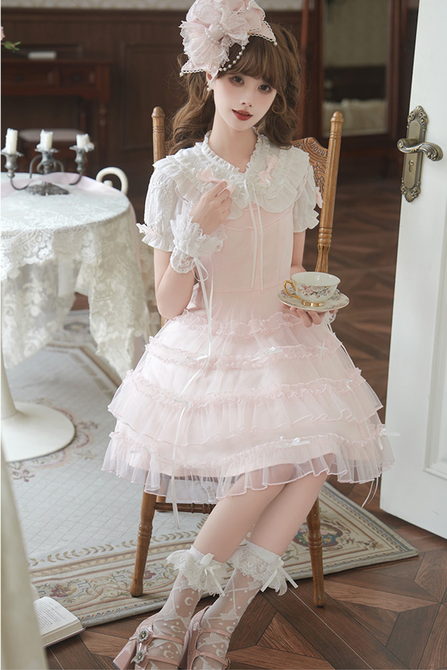 스위트 걸 인형 칼라 로리타 탑 + 스커트