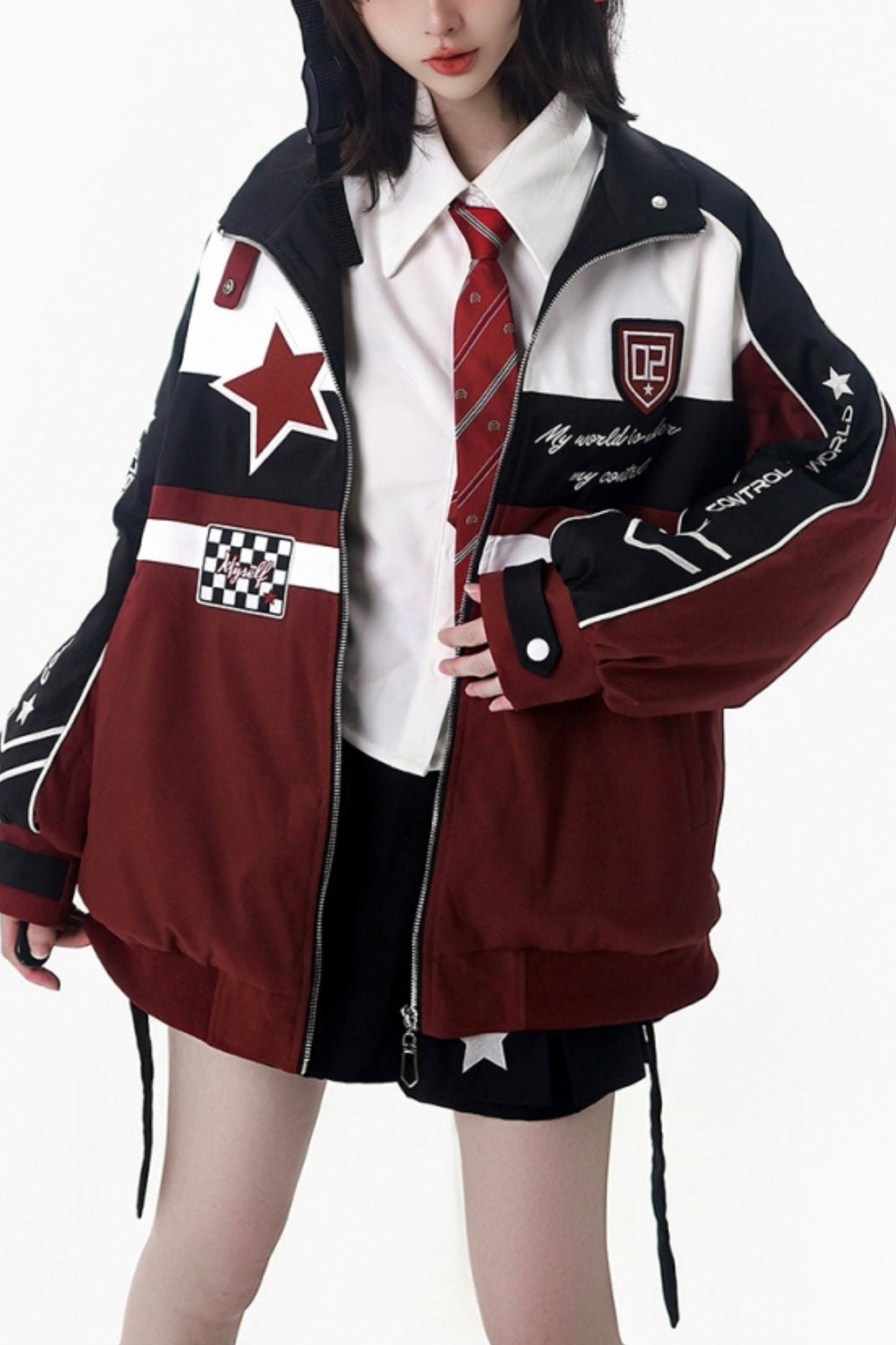 カラーブロックバイカージャケット