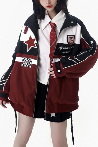 カラーブロックバイカージャケット