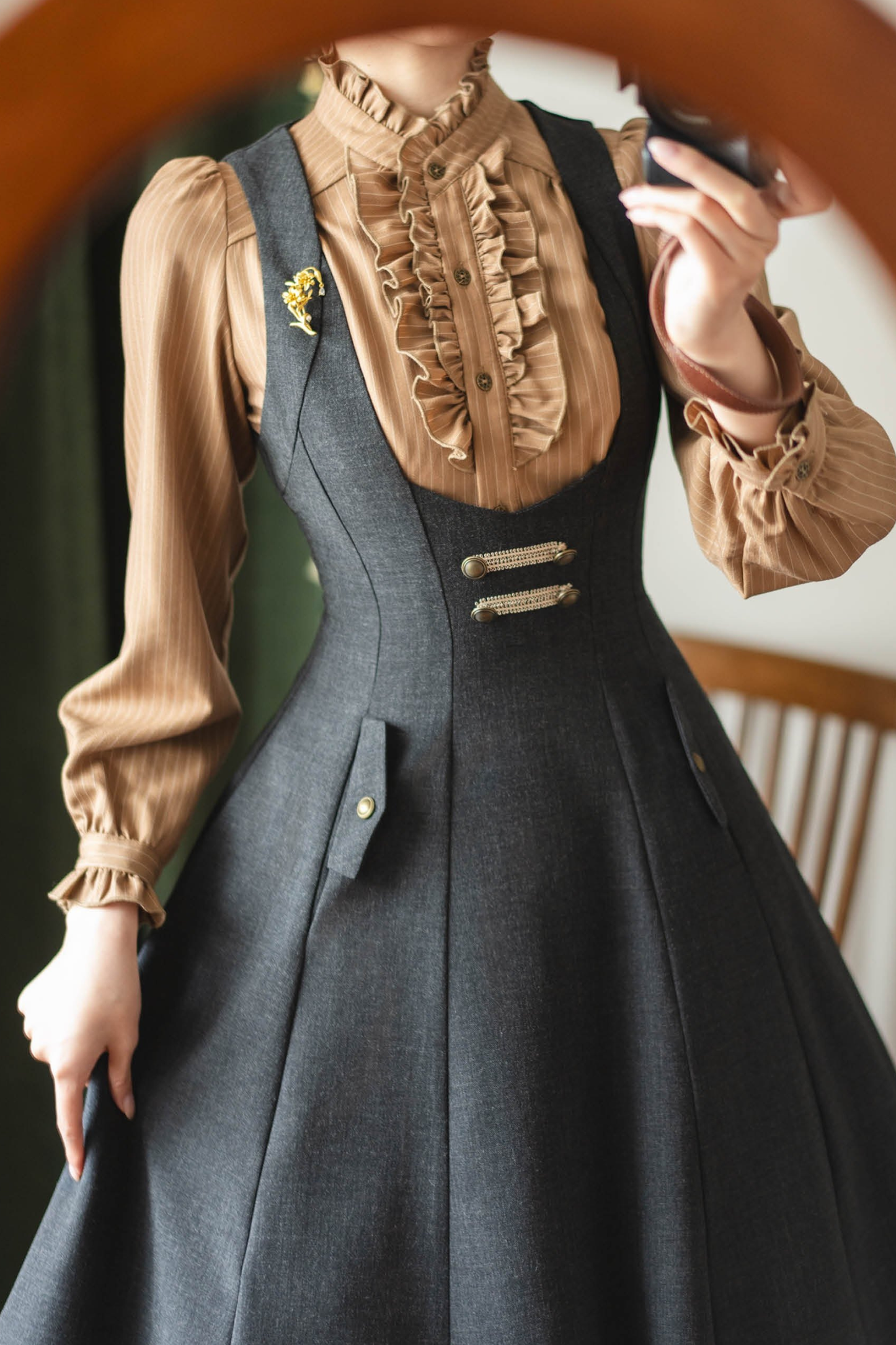 Vintage Striped Waist Tightening Blouse