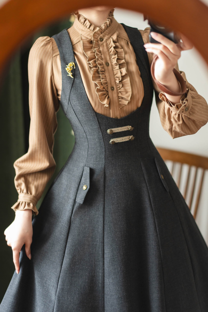 Vintage Striped Waist Tightening Blouse
