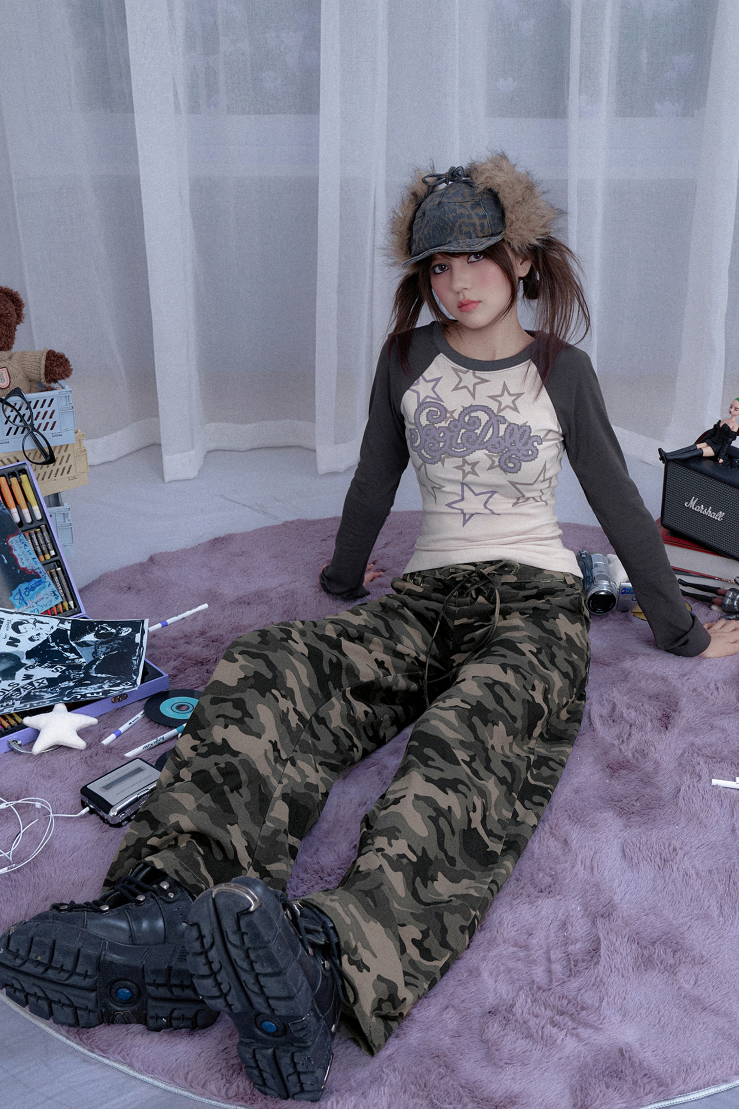 ルーズカモフラージュダブルウエストパンツ