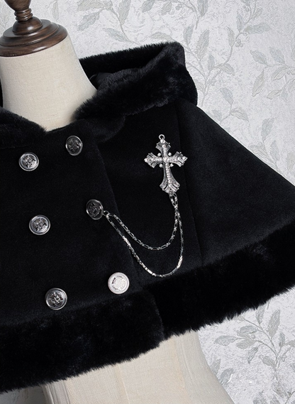 【12月8日予約締切】Black Mist Banquet ゴシックフーディーファーケープコート＋クロスチェーンブローチ