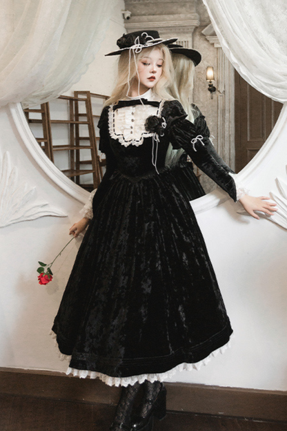 Dark Gothic Velvet Lolita Dress + Cloak + Hat