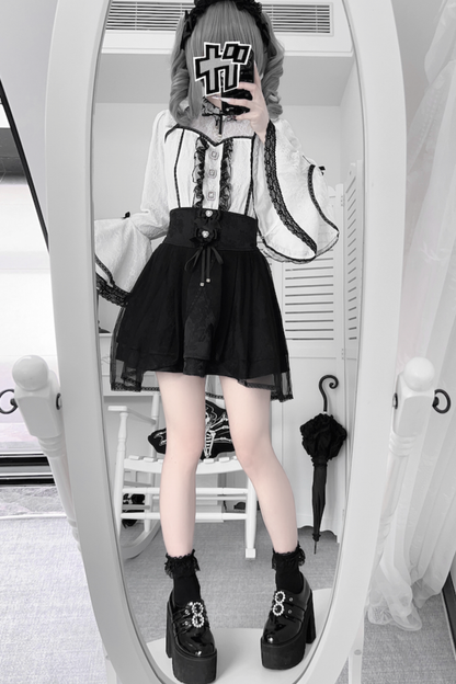 レースフレアスリーブブラウス+スカート