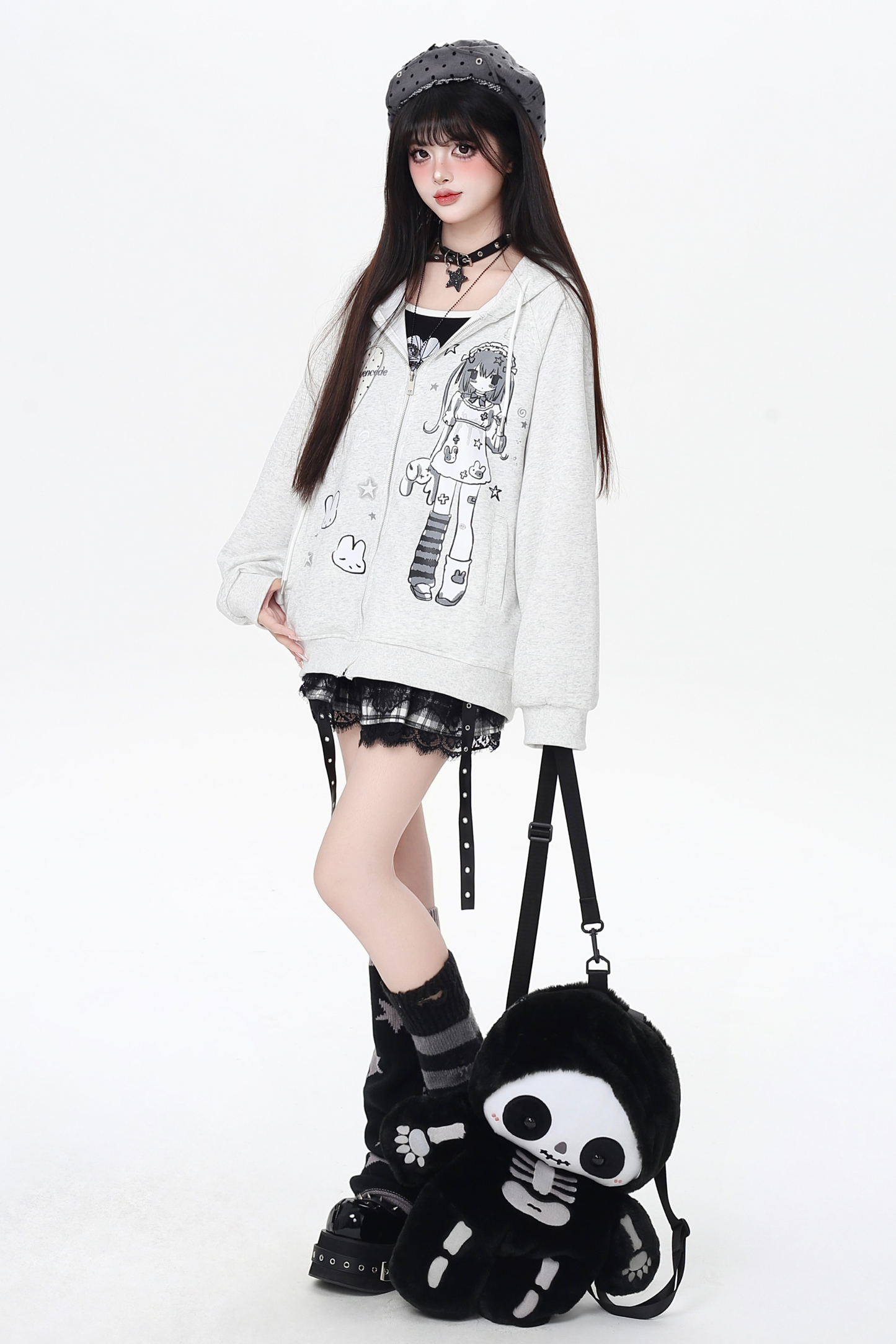 ガールイラストフードパーカー