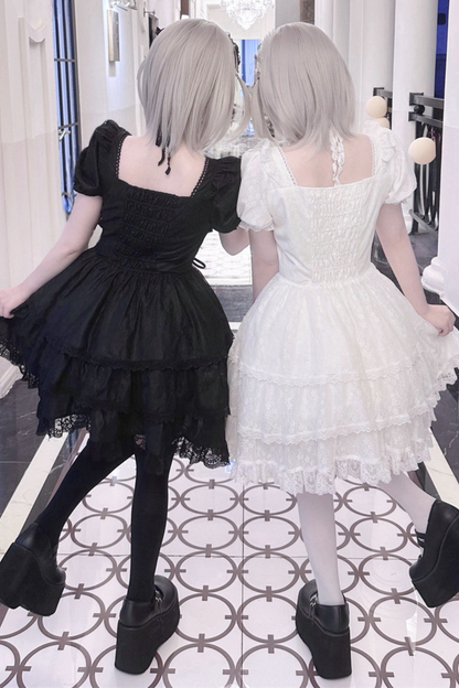 Süß-Mädchenhaftes Spitzen-Schleifen-Kleid + Haarklammer