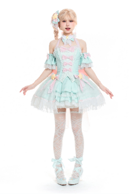 魔法妖精スパークリングウォーターロリータトップス+スカート+ヘアクリップ+テール+魔法ステッチ