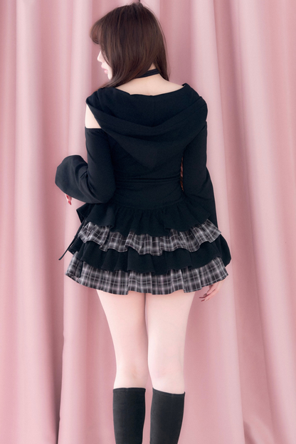 Plaid Ruffle Off-Shoulder Dress