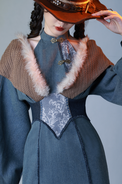 Retro Denim China Long Dress