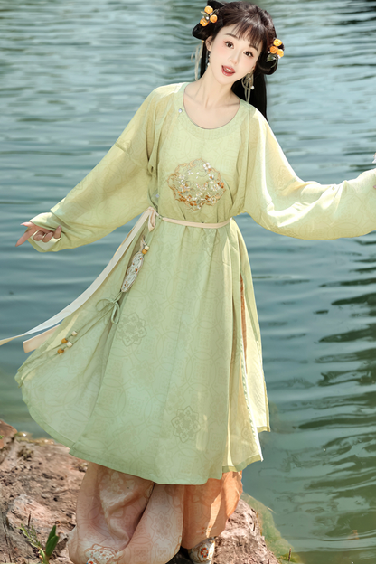Retro Round Neck Robe China Top + Balloon Pants