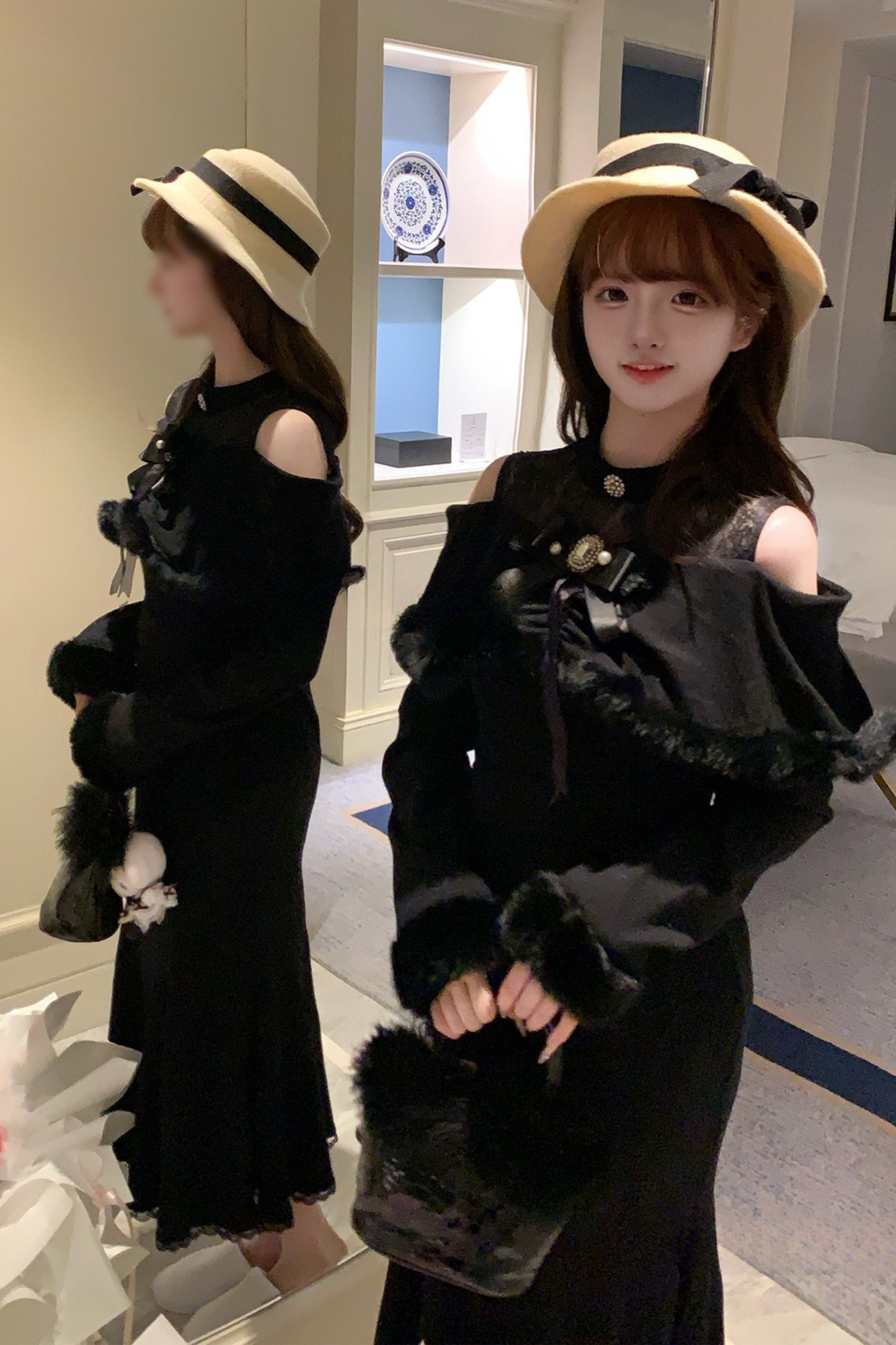 スリムダークニットドレス