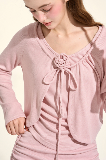 スイートピンクカーディガン+キャミソール+マーメイドスカート