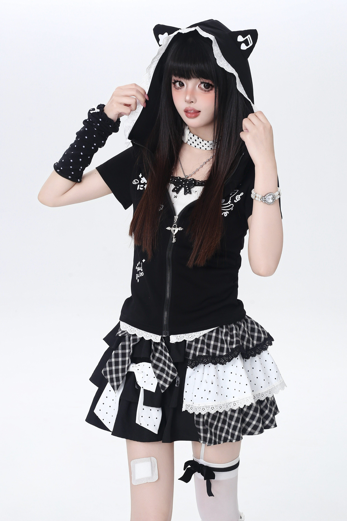 Plaid Dot Tiered Skirt