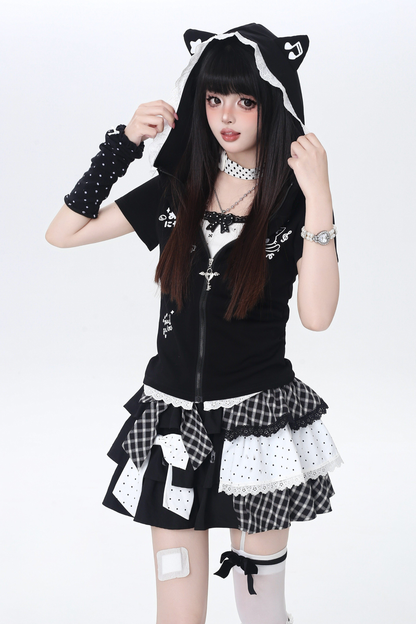 Plaid Dot Tiered Skirt