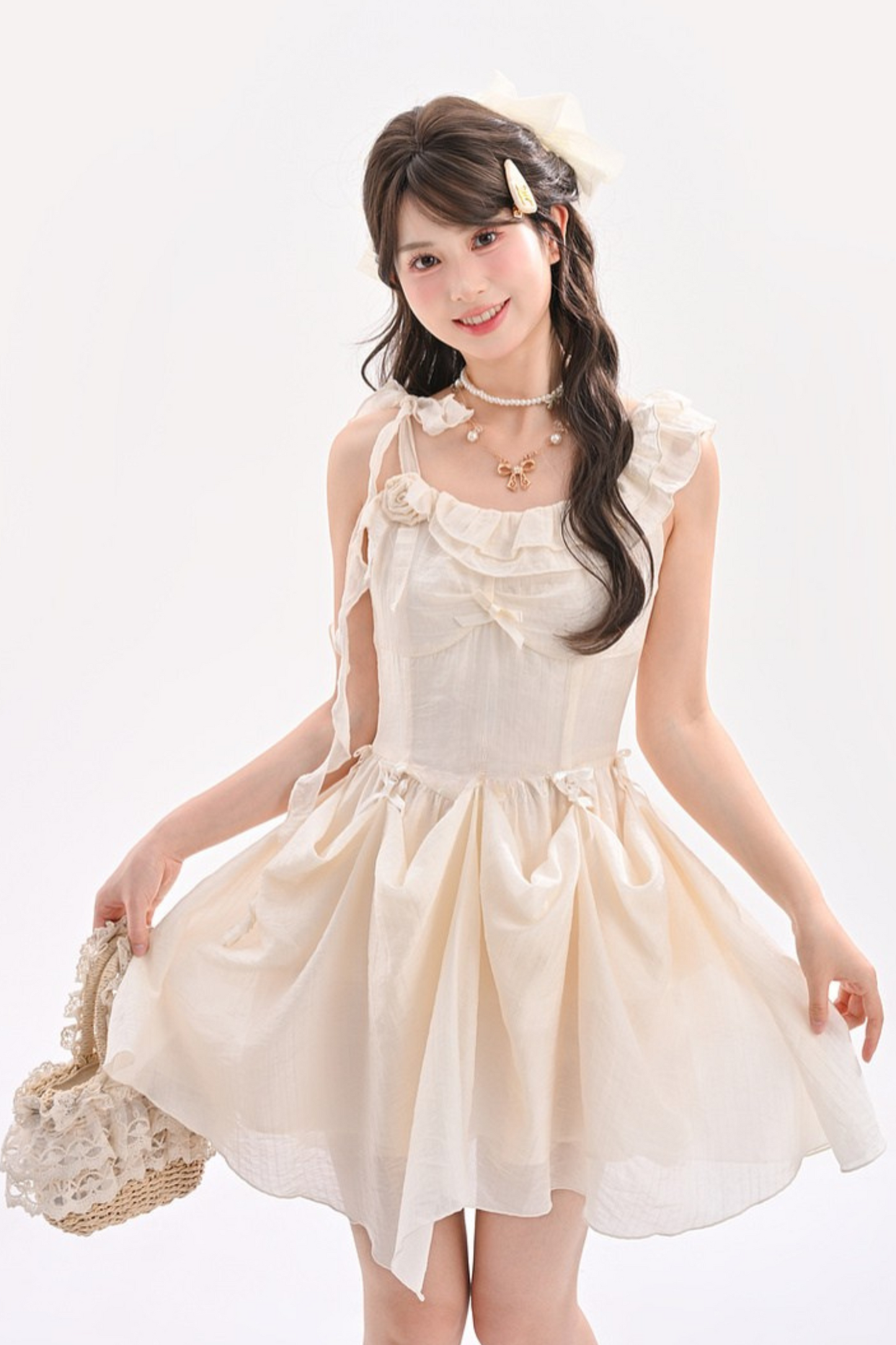 Sweet Sheer Design Ribbon Two Wear Dress