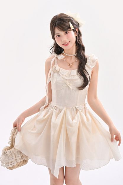 Sweet Sheer Design Ribbon Two Wear Dress