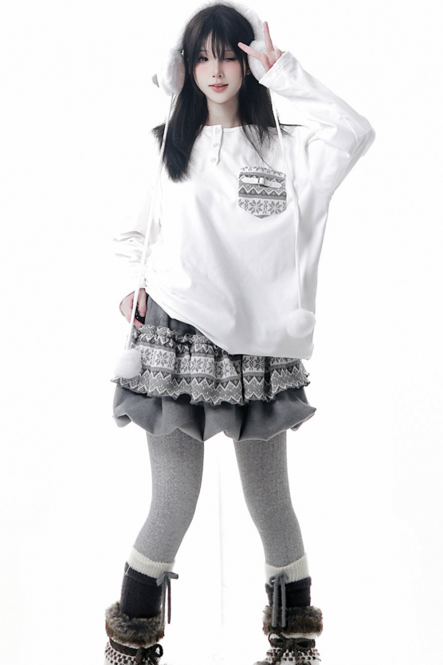 ファーベルベットコート+トップス+パンツ+スカート