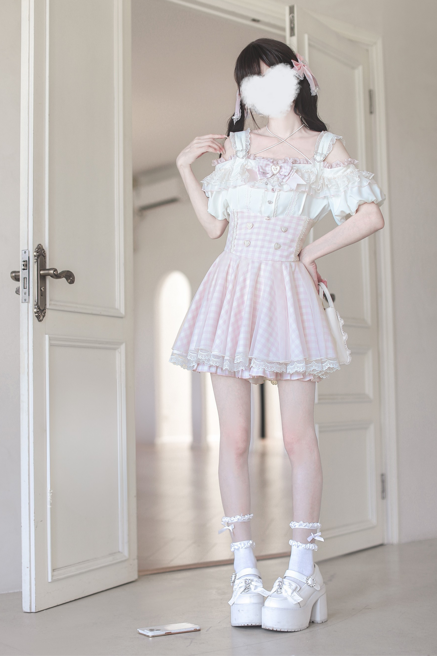 【予約商品】量産オフショルダートップス+ハイウエストスカート