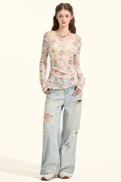 ミルクミャオパーティーメッシュトップス