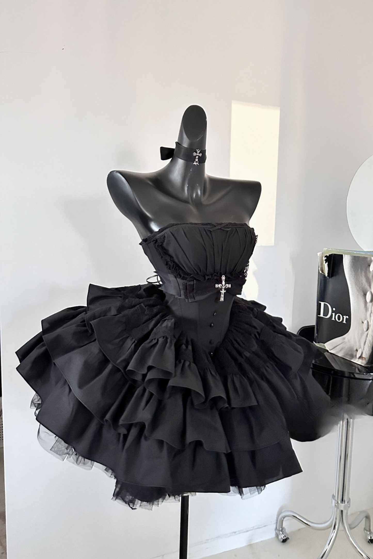 シフォンゴシックバッスルフリルドレスセット