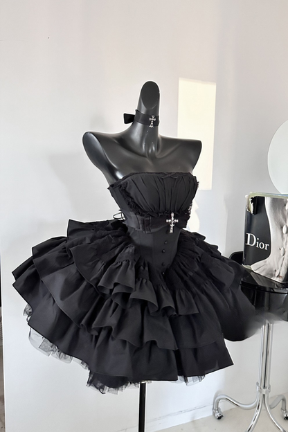 シフォンゴシックバッスルフリルドレスセット