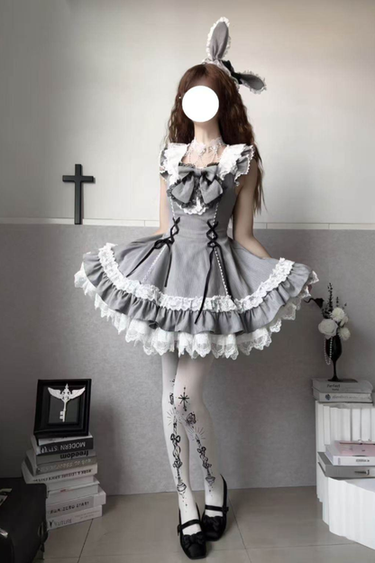 スイートロリータストライプジャンパースカートス+ラビットハット