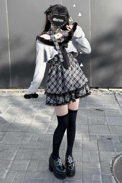 地雷サスペンダー スカート+ ショートカーディガン