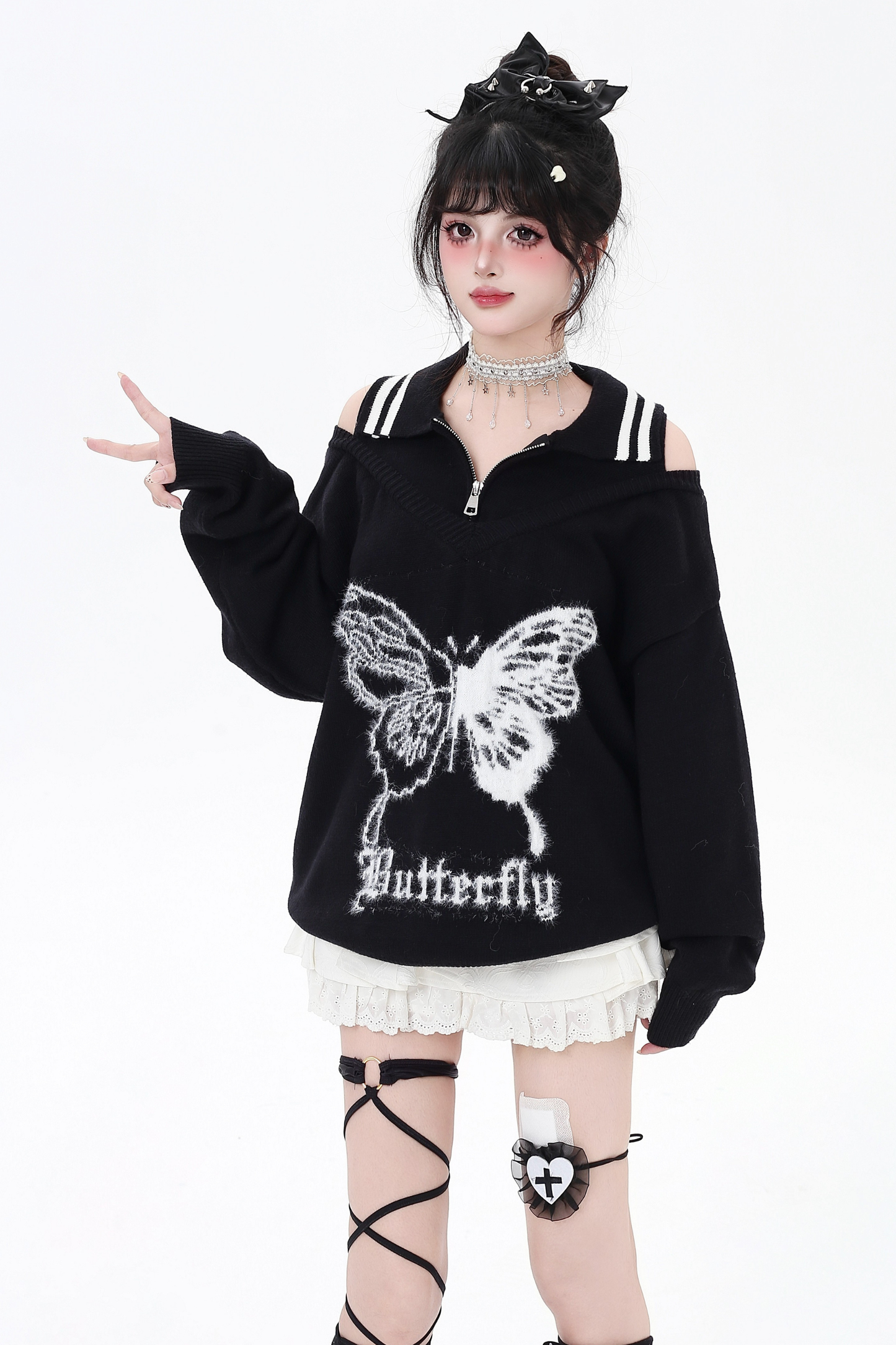 バタフライオフショルダーニットセーター