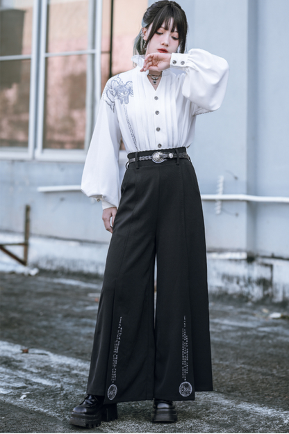 Spliced wide-leg pants