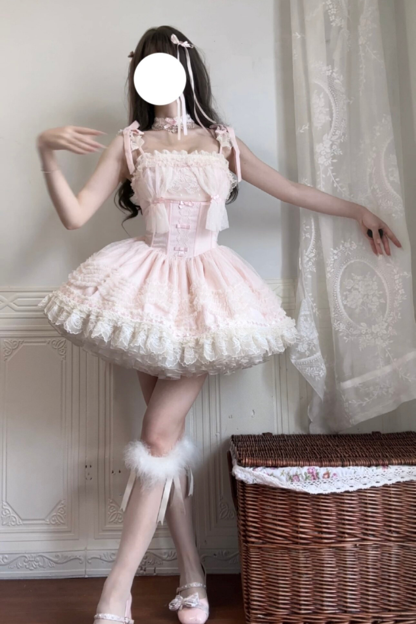 甜美珍妮蘿莉塔吊帶裙+項鍊+帽子+髮帶