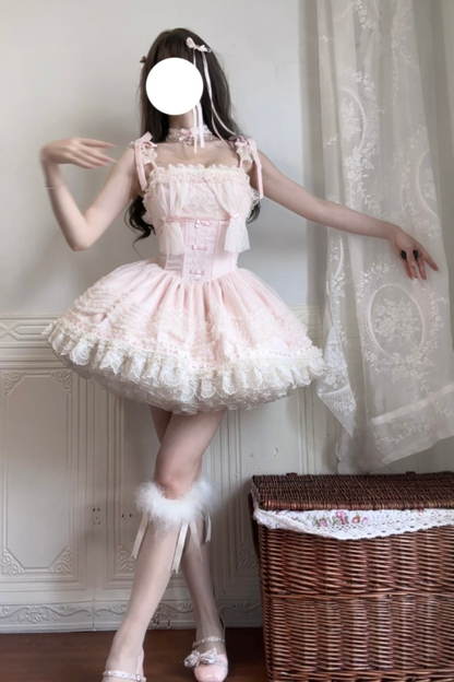 甜美珍妮蘿莉塔吊帶裙+項鍊+帽子+髮帶