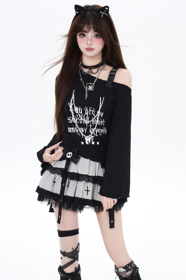 Subculture One Shoulder Leather Sheer Top